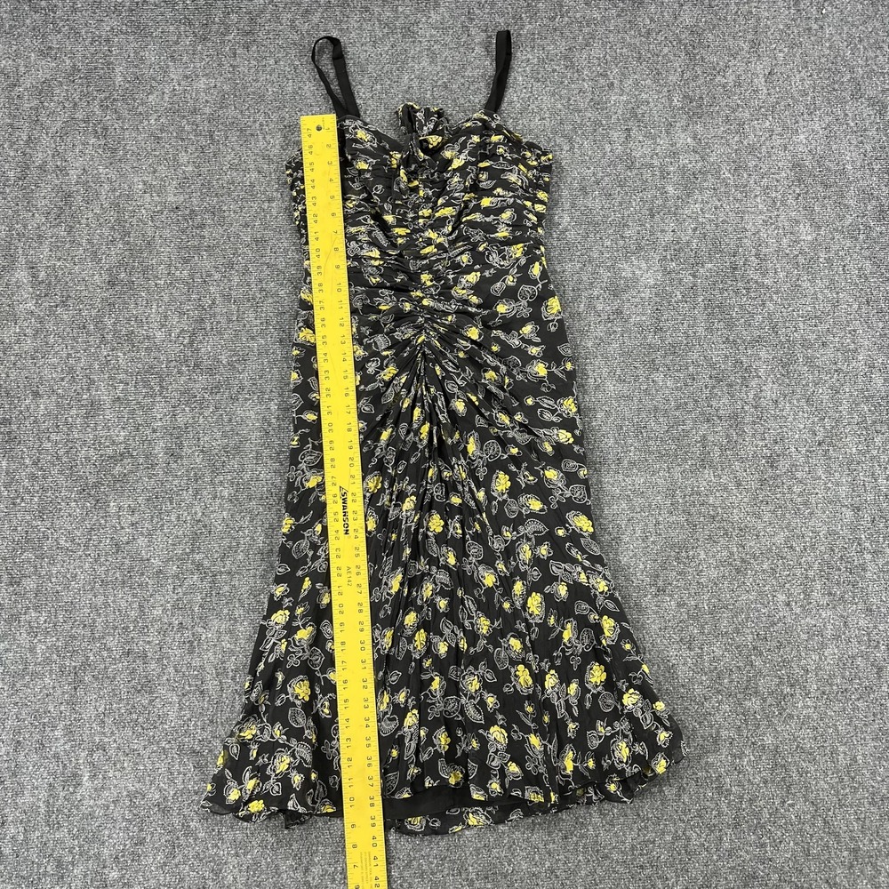 Cinq A Sept Dress Womens Small Black Yellow Floral Silk Ruched Slip Midi - Picture 6 of 9